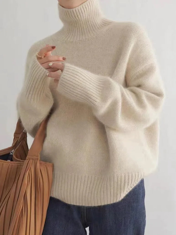 Isla Ribbed Relaxed Fit Turtleneck Sweater | Solid Long Sleeve Sweater
