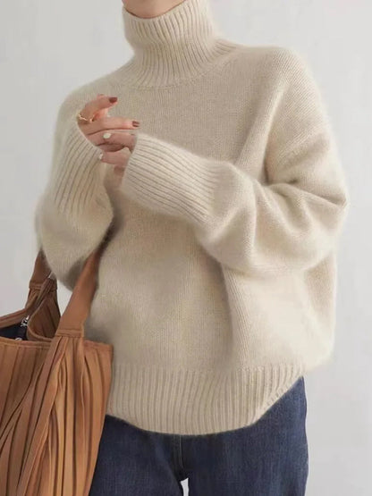 Isla Ribbed Relaxed Fit Turtleneck Sweater | Solid Long Sleeve Sweater