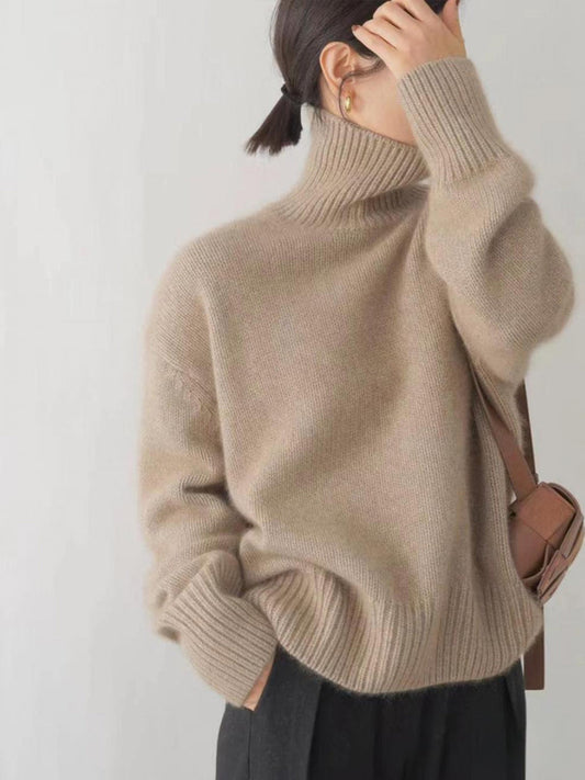 Isla Ribbed Relaxed Fit Turtleneck Sweater | Solid Long Sleeve Sweater