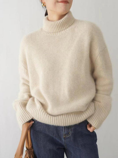 Isla Ribbed Relaxed Fit Turtleneck Sweater | Solid Long Sleeve Sweater