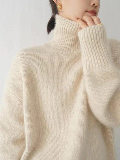 Isla Ribbed Relaxed Fit Turtleneck Sweater | Solid Long Sleeve Sweater