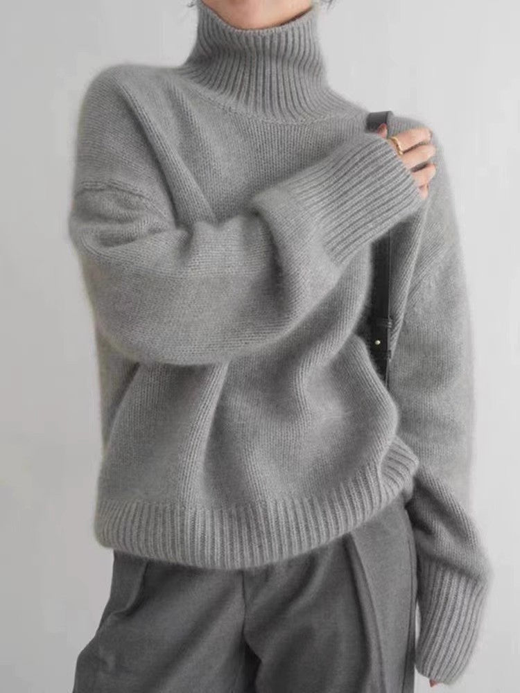 Isla Ribbed Relaxed Fit Turtleneck Sweater | Solid Long Sleeve Sweater