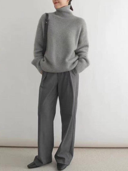 Isla Ribbed Relaxed Fit Turtleneck Sweater | Solid Long Sleeve Sweater