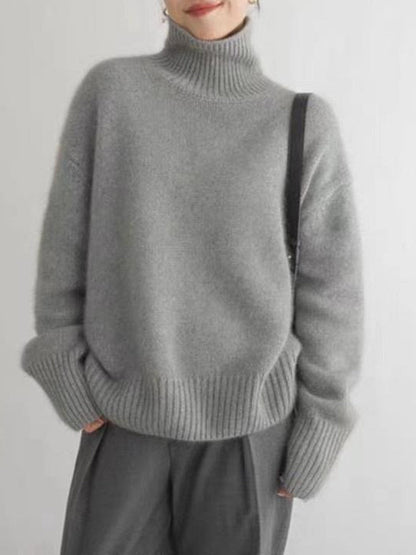 Isla Ribbed Relaxed Fit Turtleneck Sweater | Solid Long Sleeve Sweater
