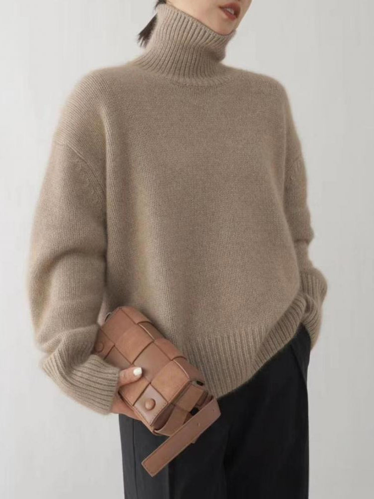 Isla Ribbed Relaxed Fit Turtleneck Sweater | Solid Long Sleeve Sweater