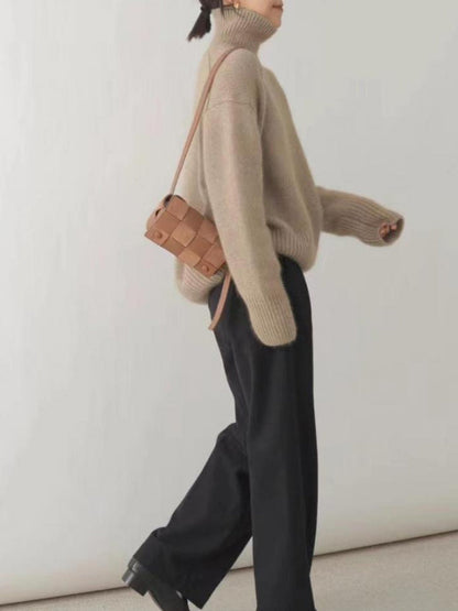 Isla Ribbed Relaxed Fit Turtleneck Sweater | Solid Long Sleeve Sweater