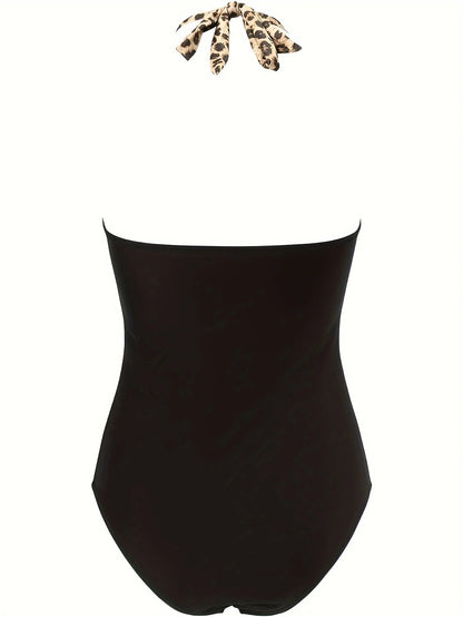 Olivine Swimsuit | Criss-Cross Halter Neck Leopard Print Swimsuit