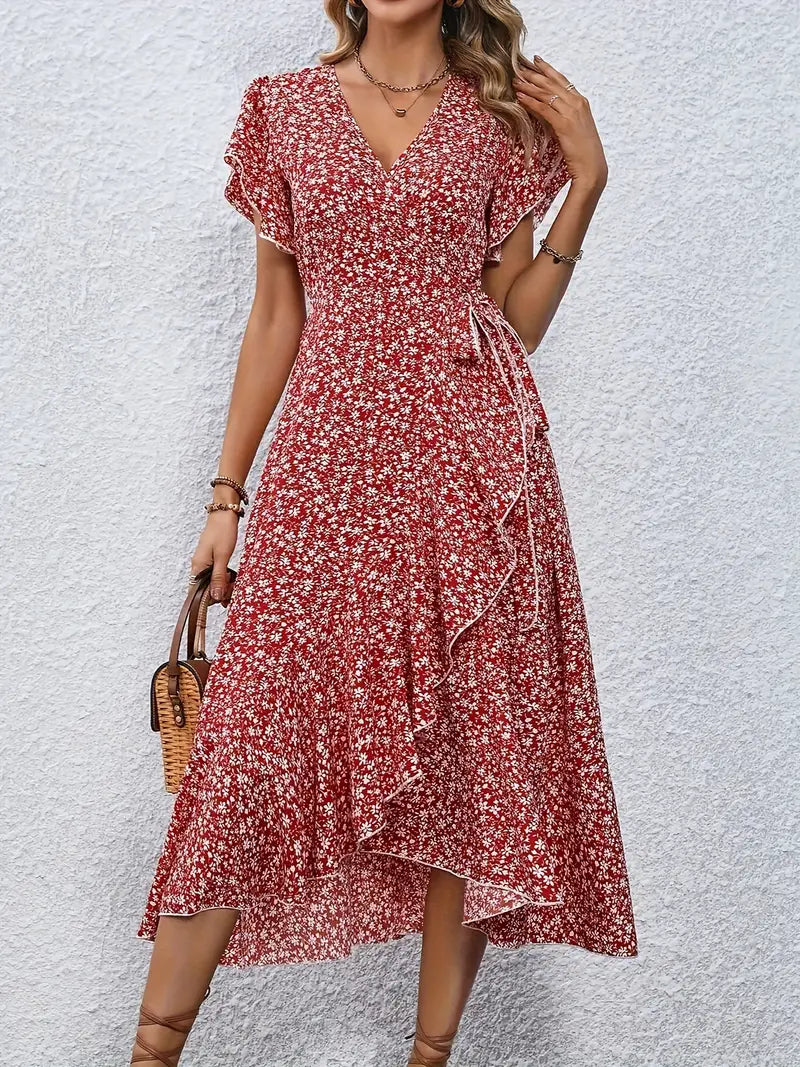Ondina Dress | Flowy Wrap Midi Dress with Floral Print
