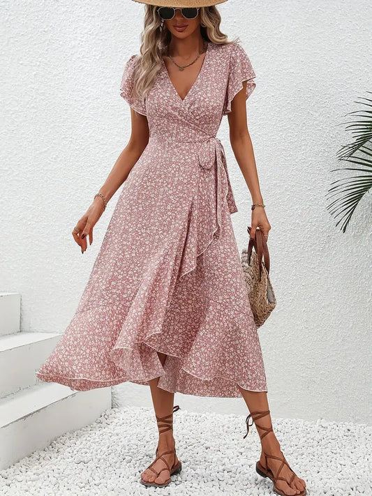 Ondina Dress | Flowy Wrap Midi Dress with Floral Print