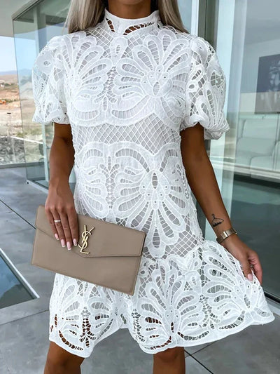 Onessa Dress | Embroidered Mini Dress with Puff Sleeves