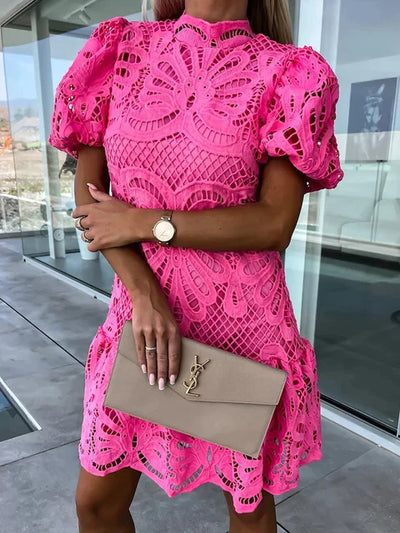 Onessa Dress | Embroidered Mini Dress with Puff Sleeves
