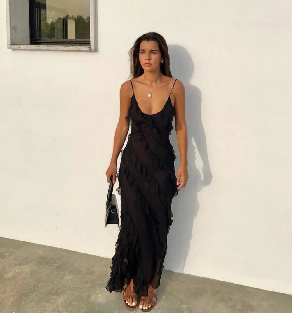 Onoria Dress | Ruffle Spaghetti Strap Maxi Dress