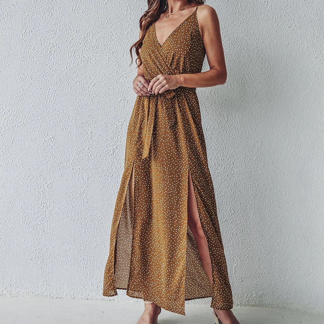 Onyx Dress | Printed Summer Maxi Dress with Slit and Waist Tie