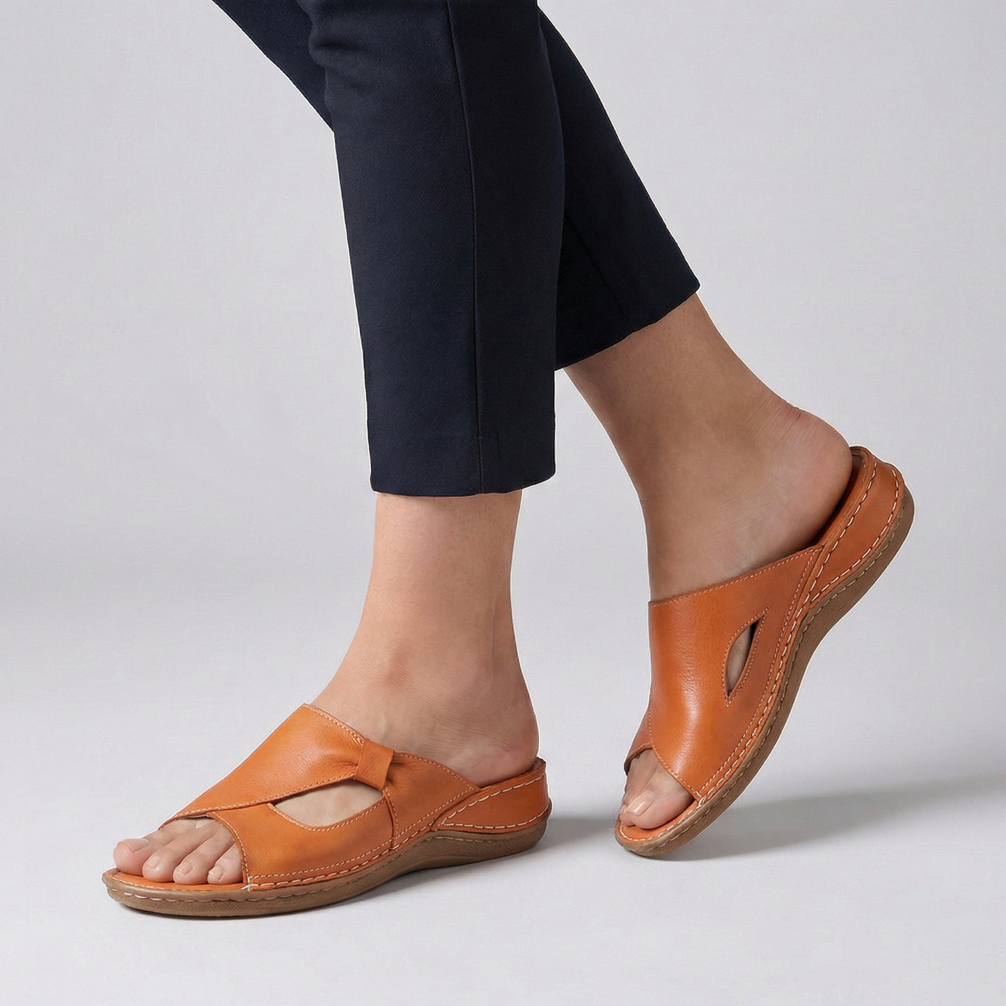 Rosie Orthopedic Slide Sandals | Bow Detail Cut-Out Slide Sandals