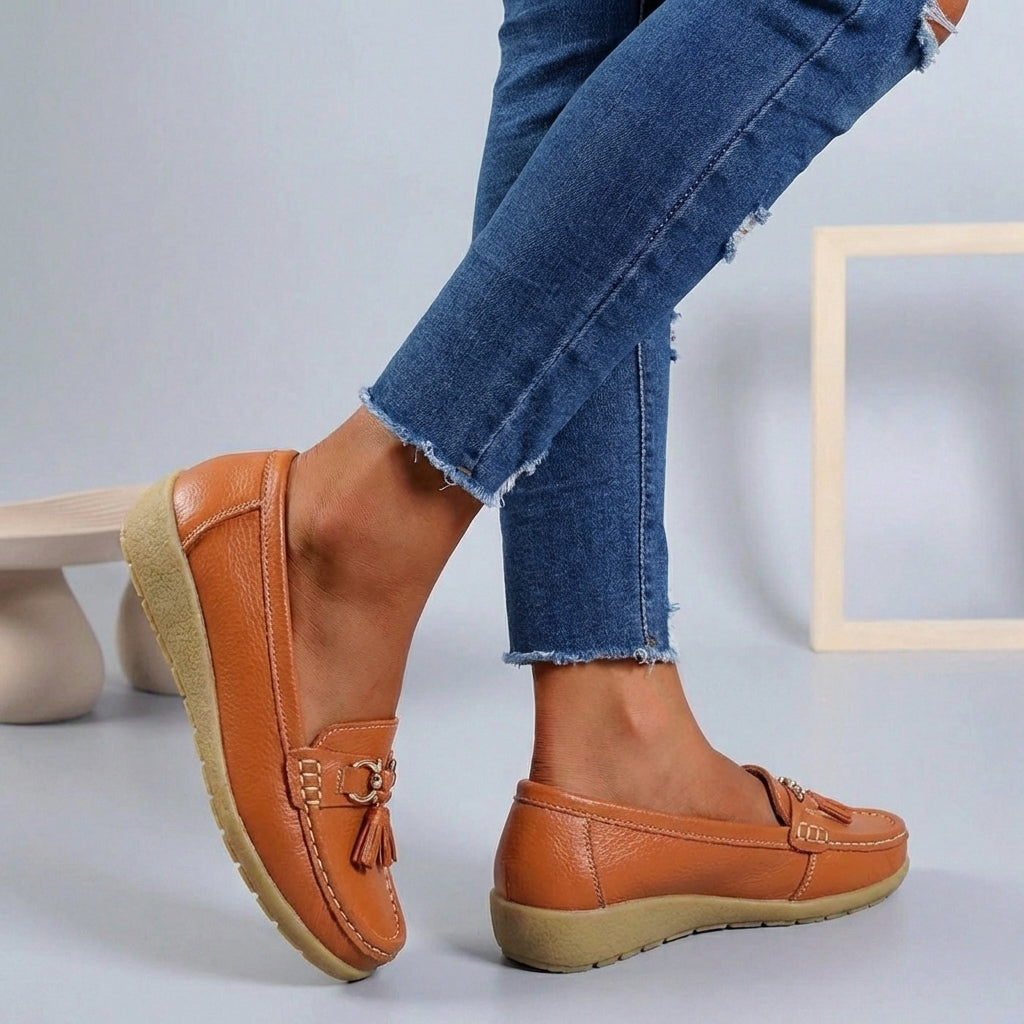 Isla Slip-On | Tassel Accents Stitched Trim Moccasins