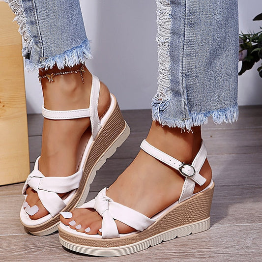 Orania Sandals | Knot Detail Wedge Sandals with Buckle Strap