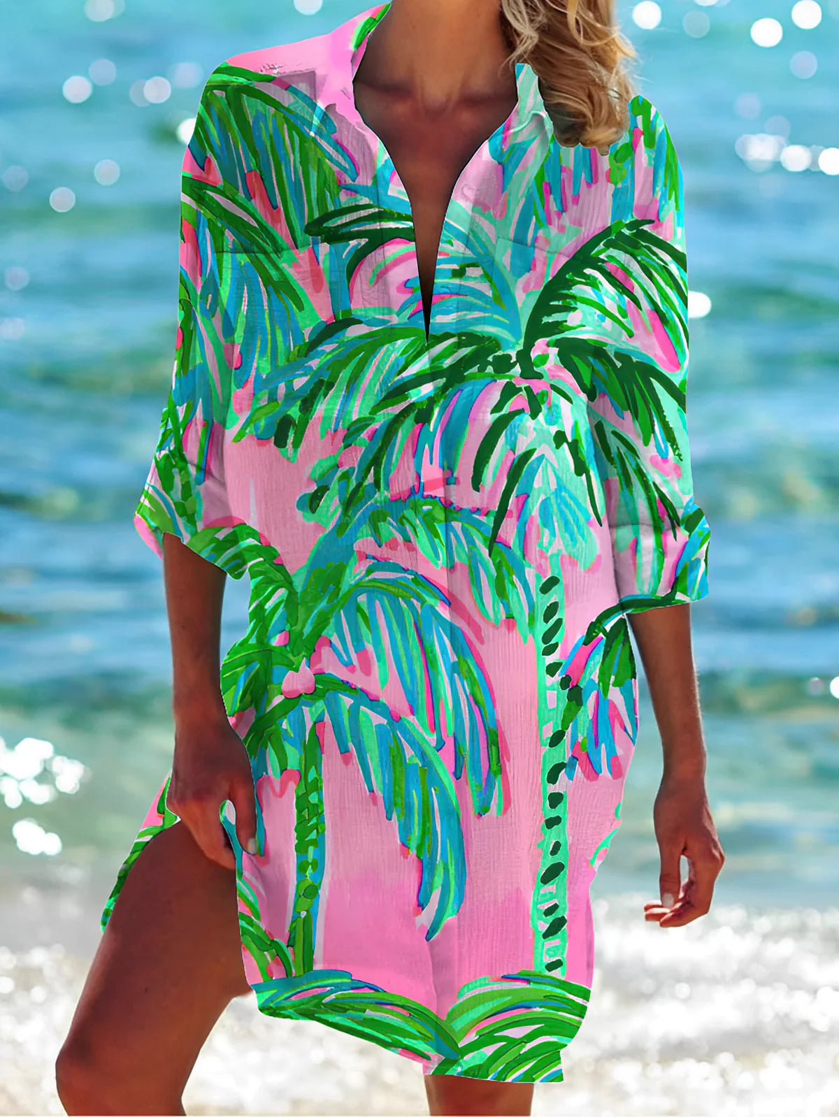 Orintha Shirt | Button-Down Printed Summer Long Blouse