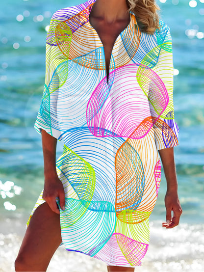 Orintha Shirt | Button-Down Printed Summer Long Blouse