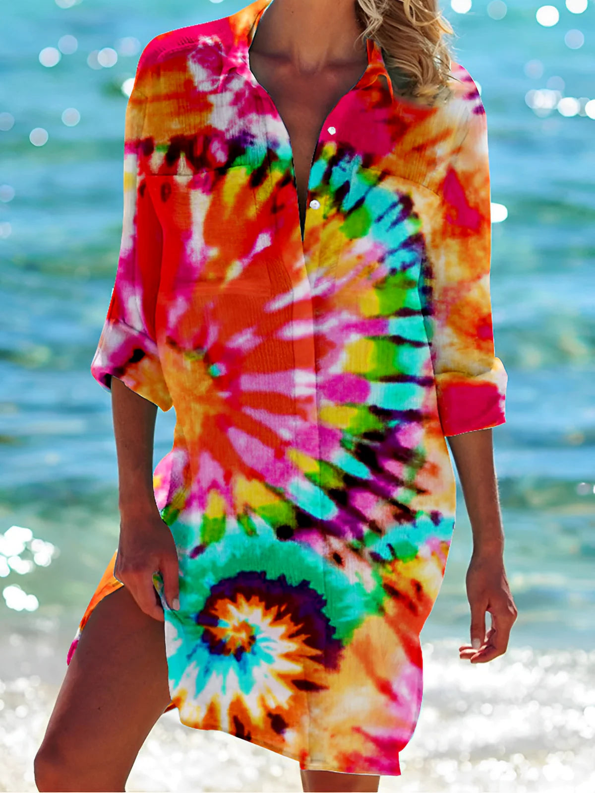 Orintha Shirt | Button-Down Printed Summer Long Blouse
