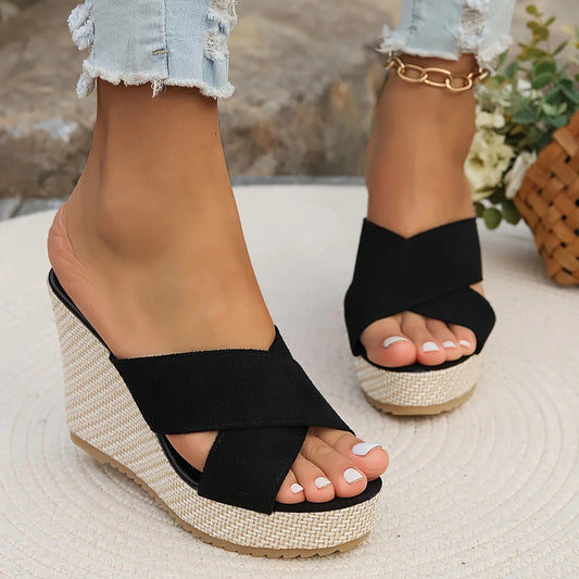Orlena Sandals | Cross Strap Wedge Sandals with Platform Sole