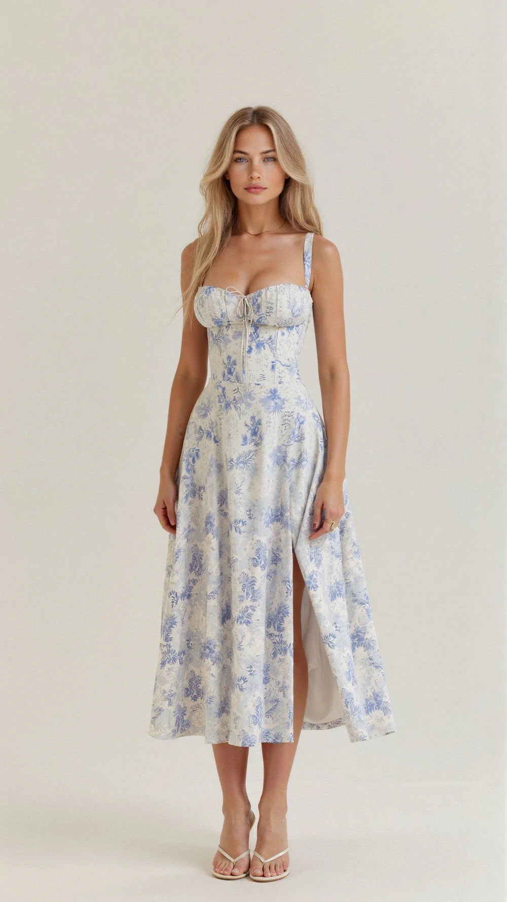 Ottie Dress | Floral Corset Midi Dress with Side Slit