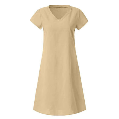 Paris Dress | Solid Color V-Neck Cotton Dress