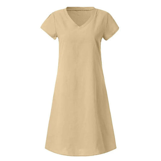 Paris Dress | Solid Color V-Neck Cotton Dress