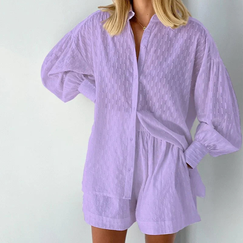 Parvati Two-Piece Set | Summer Jacquard Shirt & Shorts