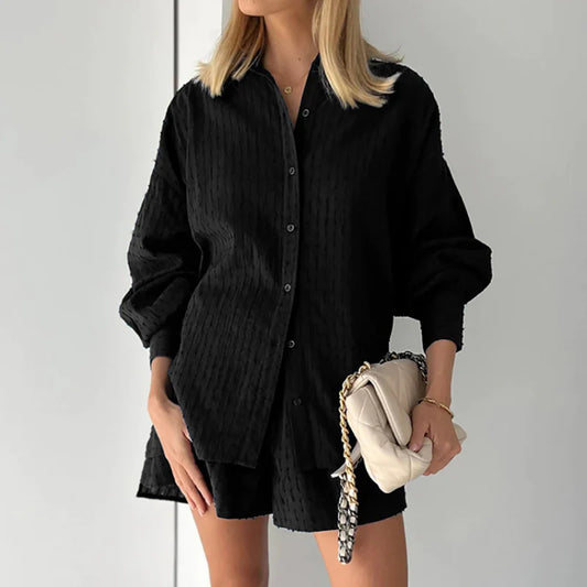 Parvati Two-Piece Set | Summer Jacquard Shirt & Shorts