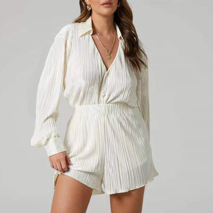 Patience Co-ord Set | Pleated Long Sleeve Blouse & Shorts