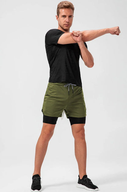 Patricius Fitness Shorts | Men's Double Layer Workout Shorts with Zipper Pockets