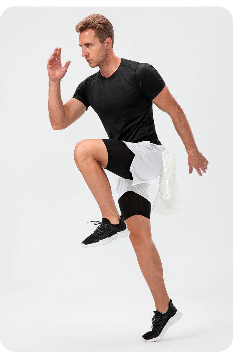 Patricius Fitness Shorts | Men's Double Layer Workout Shorts with Zipper Pockets