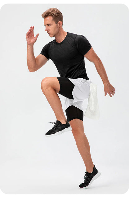 Patricius Fitness Shorts | Men's Double Layer Workout Shorts with Zipper Pockets