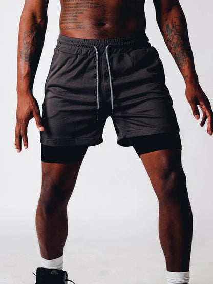 Patricius Fitness Shorts | Men's Double Layer Workout Shorts with Zipper Pockets
