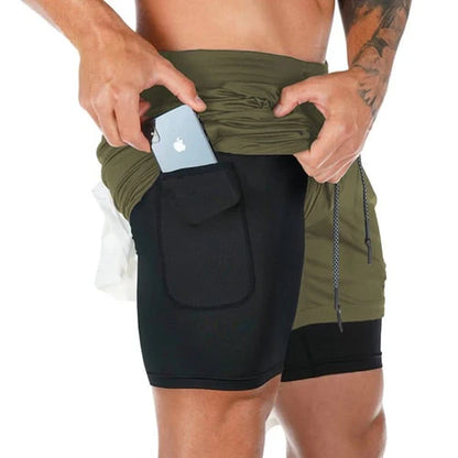 Patricius Fitness Shorts | Men's Double Layer Workout Shorts with Zipper Pockets