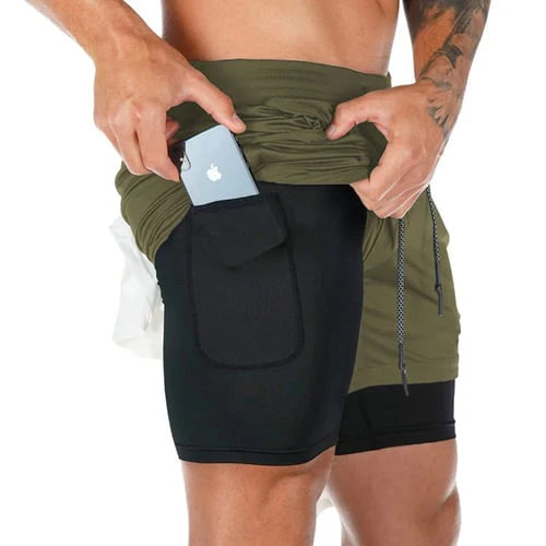 Patricius Fitness Shorts | Men's Double Layer Workout Shorts with Zipper Pockets