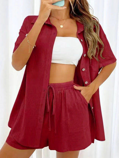 Paulina Casual Two-Piece Set | Short Sleeve Shirt & Drawstring Shorts