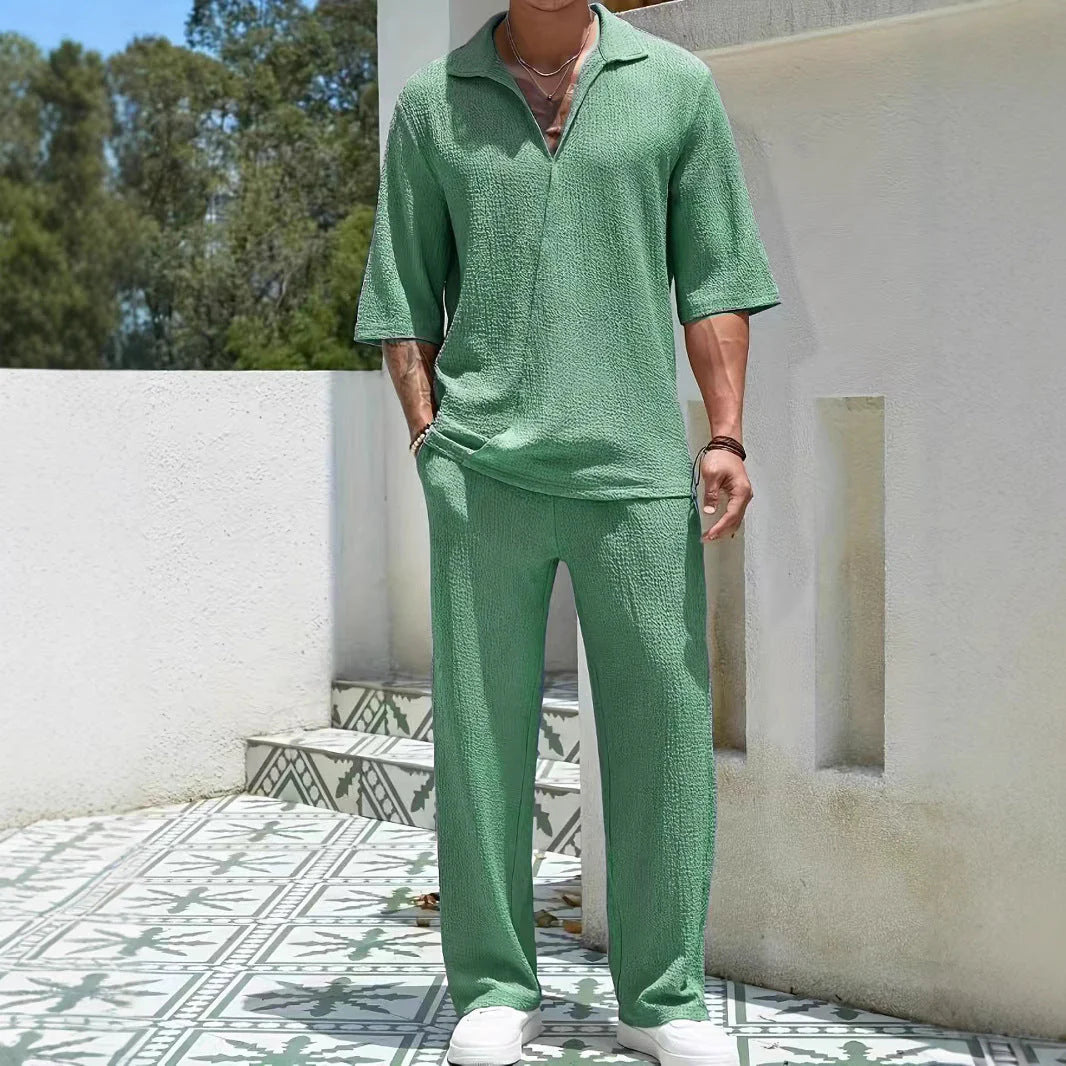 Paulo Co-ord Set | Half-Zip Shirt & Relaxed Trousers