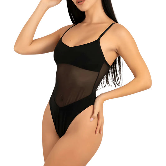Pauwella Swimsuit | Tan-Through One-Piece Swimsuit with Mesh Panels