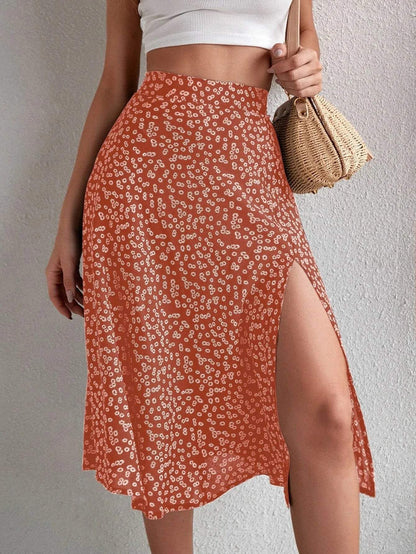 Pazia Midi Skirt | High Waist Floral A-Line with Slit
