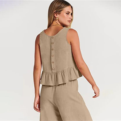 Pearlina Matching Set | Sleeveless Peplum Top & Wide-Leg Trousers