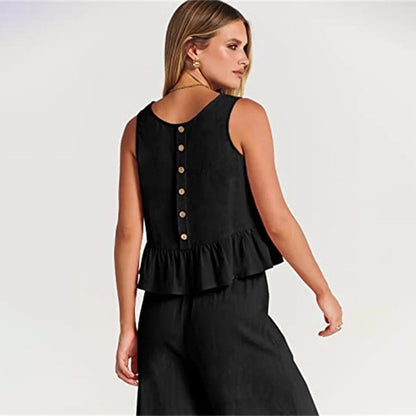 Pearlina Matching Set | Sleeveless Peplum Top & Wide-Leg Trousers