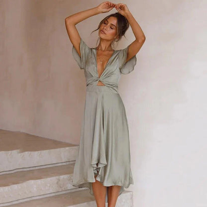 Persephone Dress | Deep V-neck Chic Flowing Summer Dress