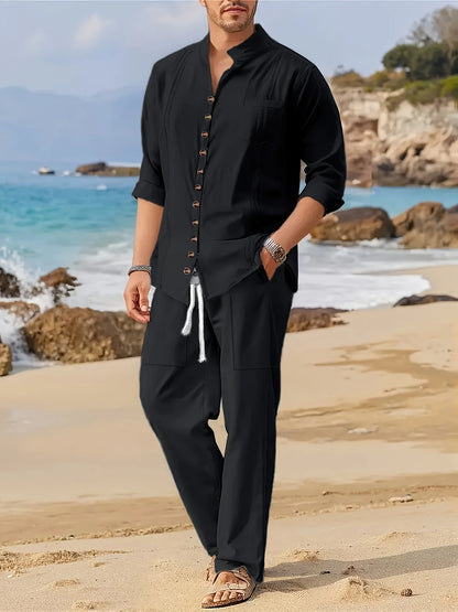 Peter Men’s Beachwear Set | Button-Up Shirt & Trousers
