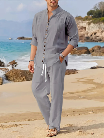 Peter Men’s Beachwear Set | Button-Up Shirt & Trousers