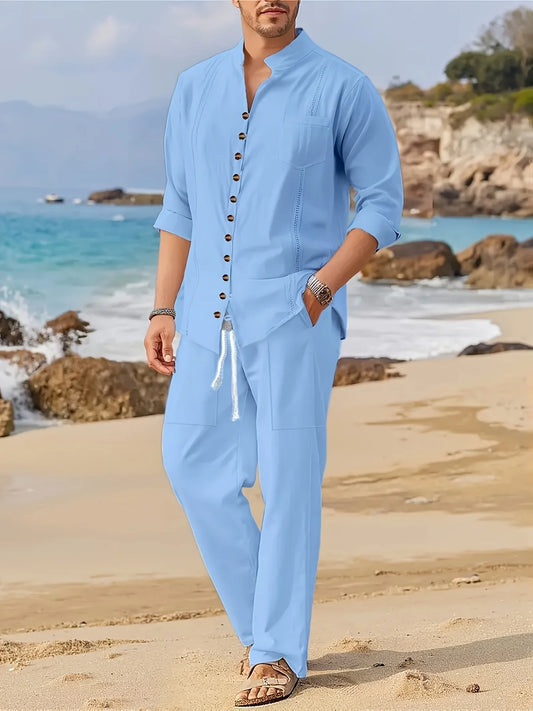 Peter Men’s Beachwear Set | Button-Up Shirt & Trousers
