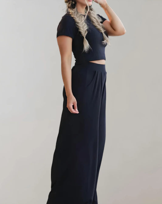 Petrina Two-Piece Co-ord Set | Crop Top & Wide-Leg Trousers