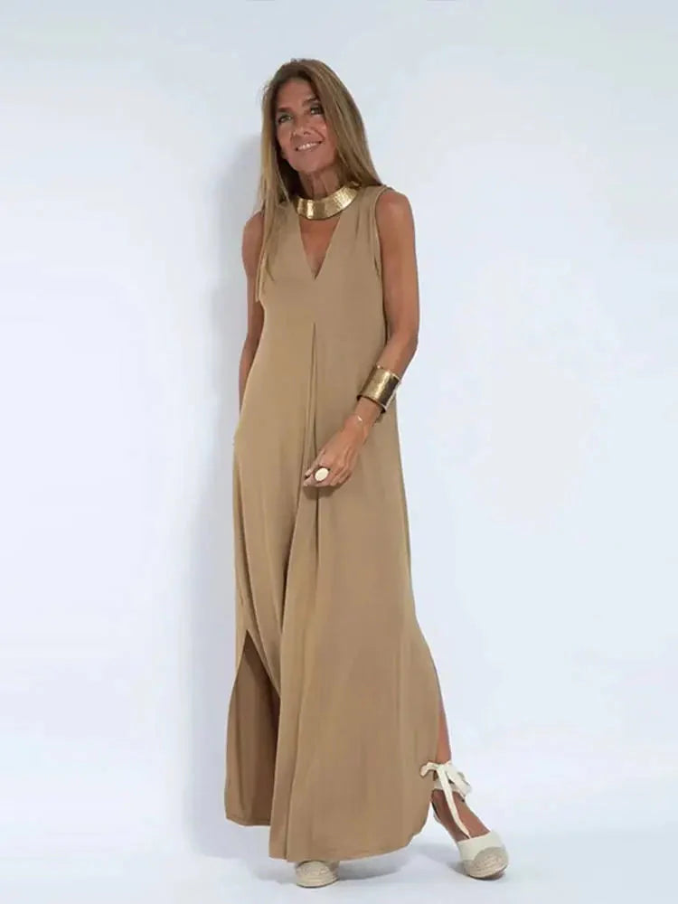 Phoebe Dress | Solid Color V-Neck Sleeveless Summer Maxi Dress