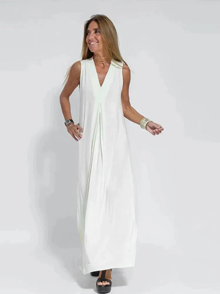 Phoebe Dress | Solid Color V-Neck Sleeveless Summer Maxi Dress