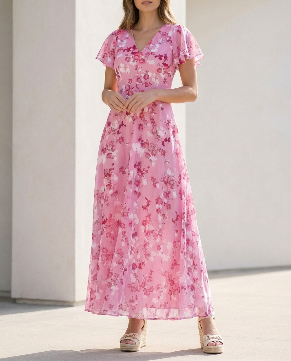 Isabella A-Line Maxi Dress | V-Neck Ruffled Dress